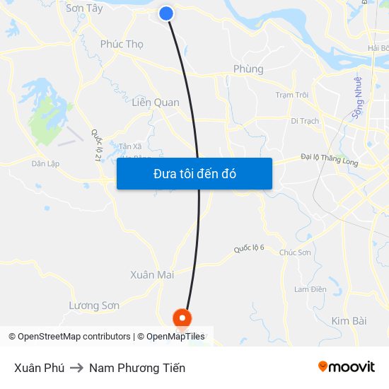 Xuân Phú to Nam Phương Tiến map