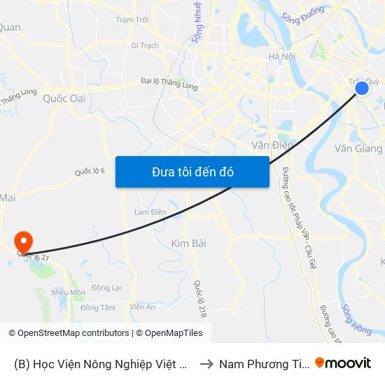 (B) Học Viện Nông Nghiệp Việt Nam to Nam Phương Tiến map