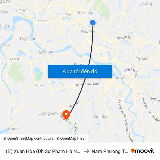 (B) Xuân Hòa (Đh Sư Phạm Hà Nội 2) to Nam Phương Tiến map