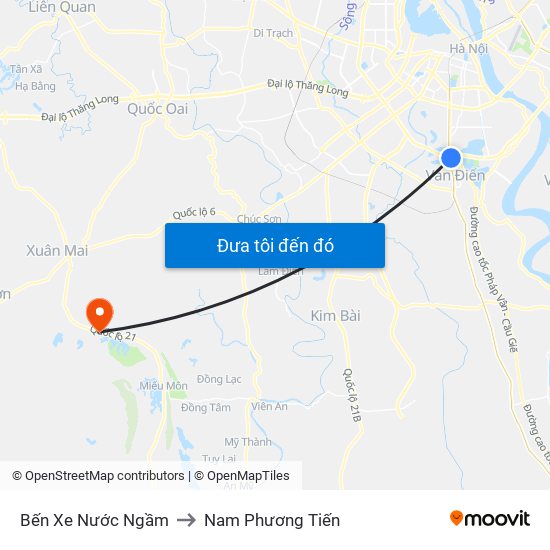 Bến Xe Nước Ngầm to Nam Phương Tiến map