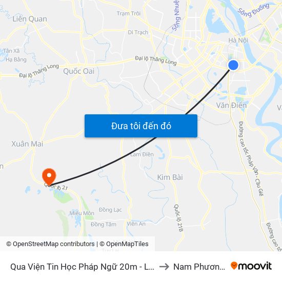 Qua Viện Tin Học Pháp Ngữ 20m - Lê Thanh Nghị to Nam Phương Tiến map