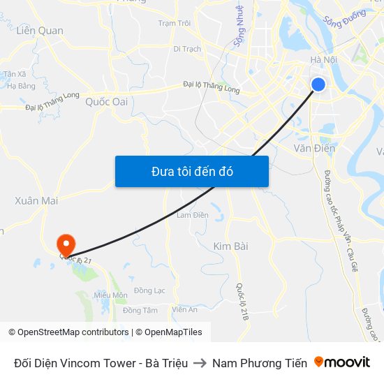 Đối Diện Vincom Tower - Bà Triệu to Nam Phương Tiến map