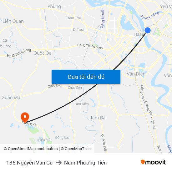 135 Nguyễn Văn Cừ to Nam Phương Tiến map