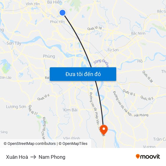 Xuân Hoà to Nam Phong map