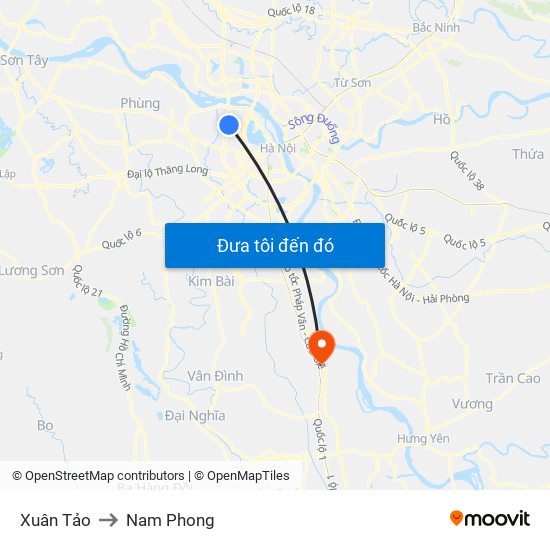 Xuân Tảo to Nam Phong map
