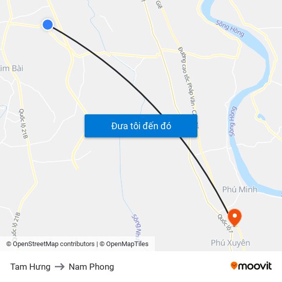 Tam Hưng to Nam Phong map