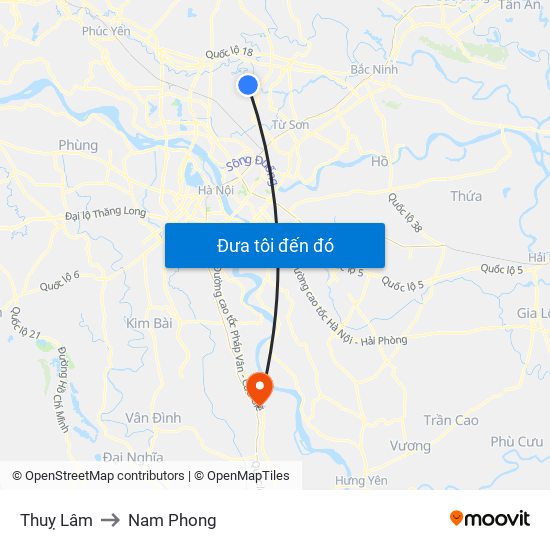 Thuỵ Lâm to Nam Phong map