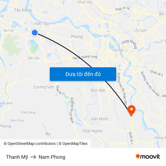 Thanh Mỹ to Nam Phong map