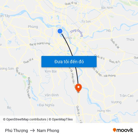 Phú Thượng to Nam Phong map
