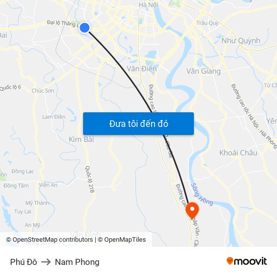 Phú Đô to Nam Phong map