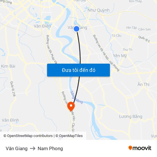 Văn Giang to Nam Phong map