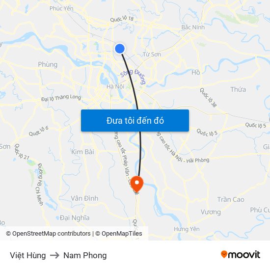 Việt Hùng to Nam Phong map