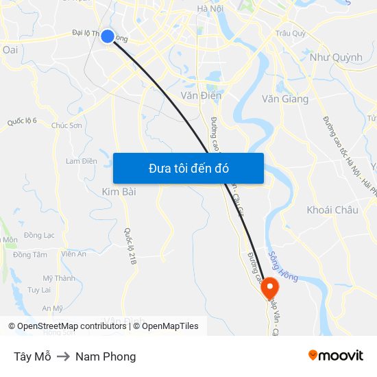 Tây Mỗ to Nam Phong map