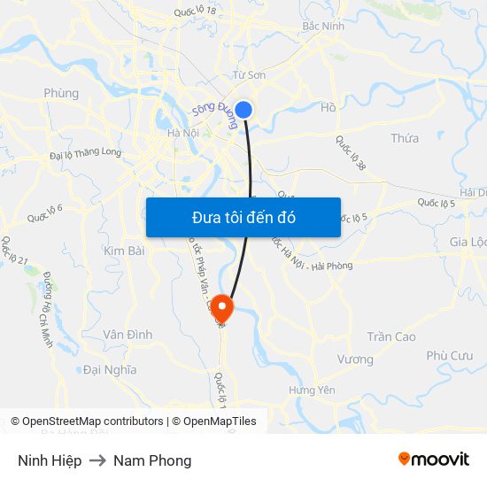 Ninh Hiệp to Nam Phong map