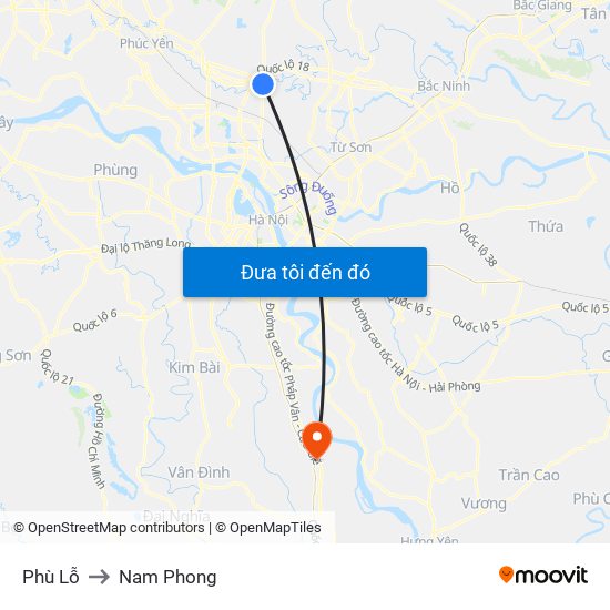 Phù Lỗ to Nam Phong map