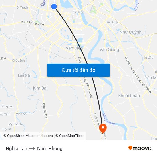 Nghĩa Tân to Nam Phong map