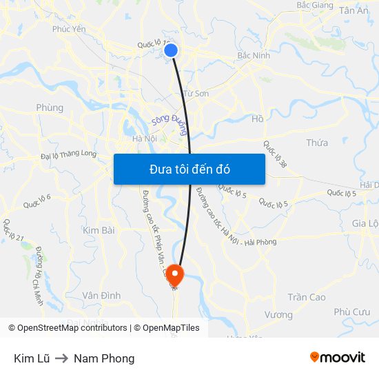 Kim Lũ to Nam Phong map
