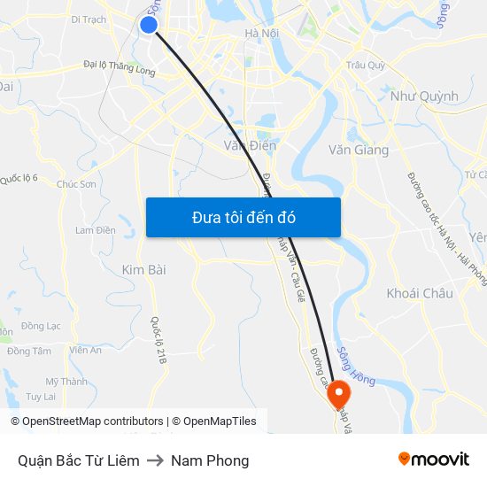 Quận Bắc Từ Liêm to Nam Phong map
