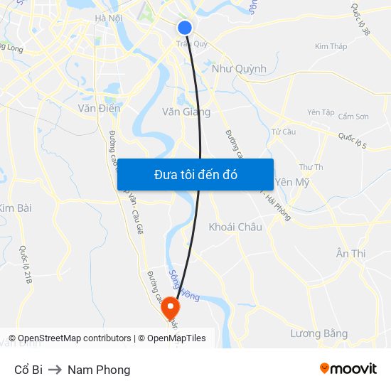 Cổ Bi to Nam Phong map