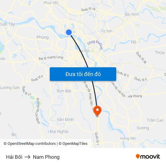 Hải Bối to Nam Phong map