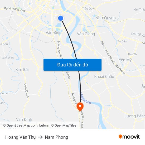 Hoàng Văn Thụ to Nam Phong map