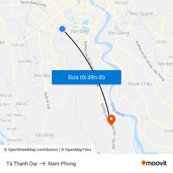 Tả Thanh Oai to Nam Phong map