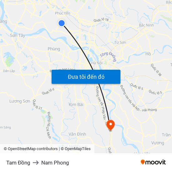 Tam Đồng to Nam Phong map