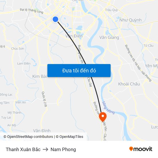 Thanh Xuân Bắc to Nam Phong map