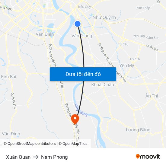 Xuân Quan to Nam Phong map