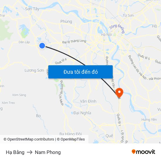 Hạ Bằng to Nam Phong map