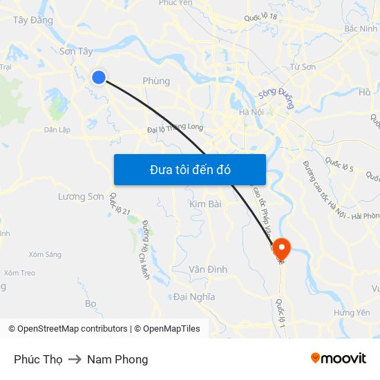 Phúc Thọ to Nam Phong map