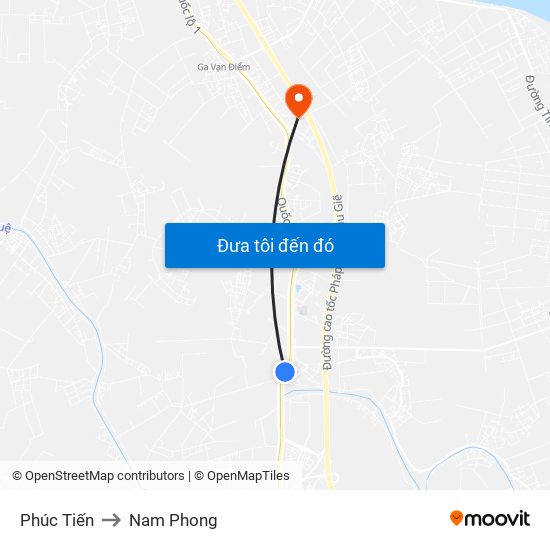 Phúc Tiến to Nam Phong map