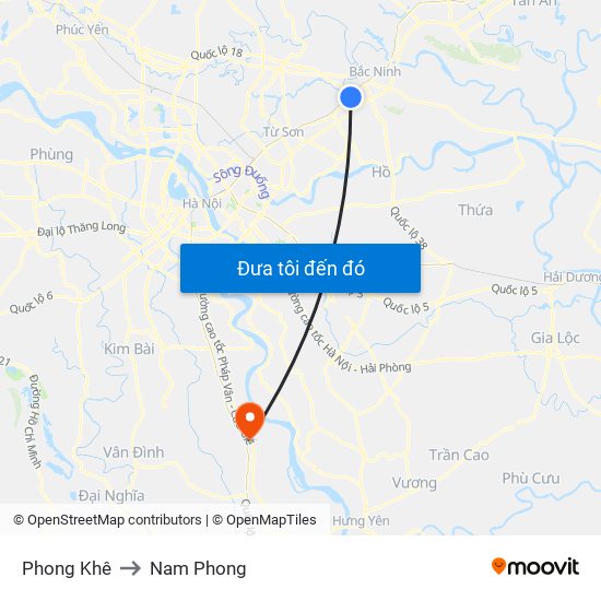 Phong Khê to Nam Phong map