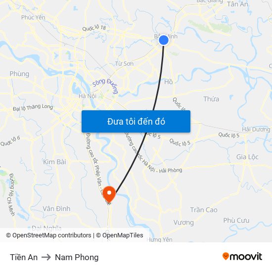 Tiền An to Nam Phong map