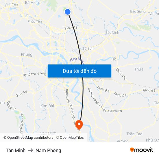 Tân Minh to Nam Phong map