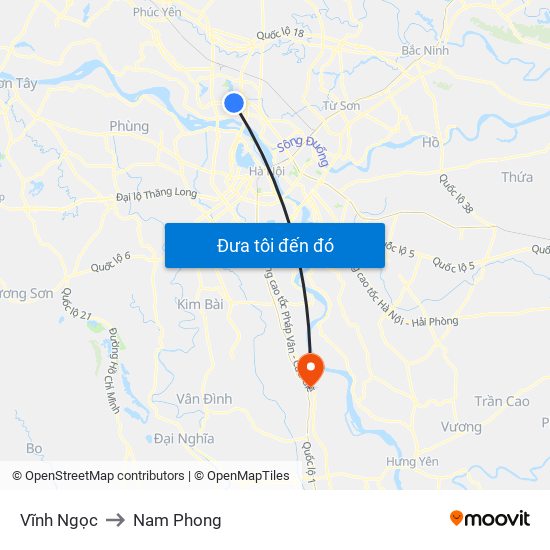 Vĩnh Ngọc to Nam Phong map
