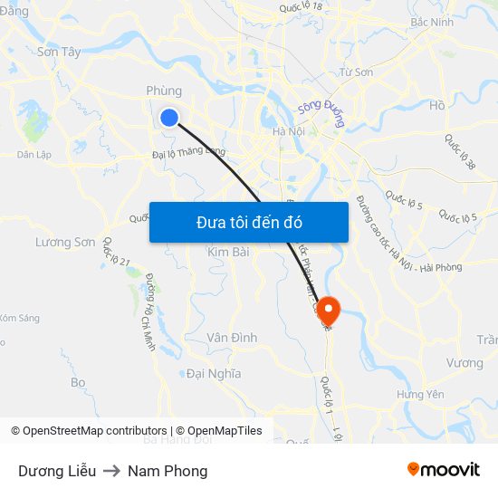 Dương Liễu to Nam Phong map