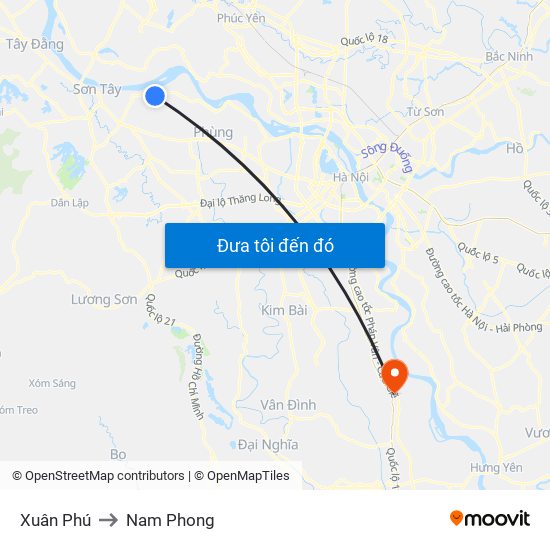 Xuân Phú to Nam Phong map