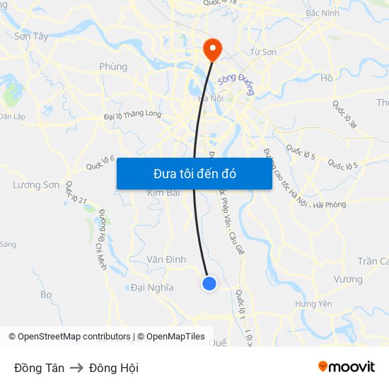 Đồng Tân to Đông Hội map
