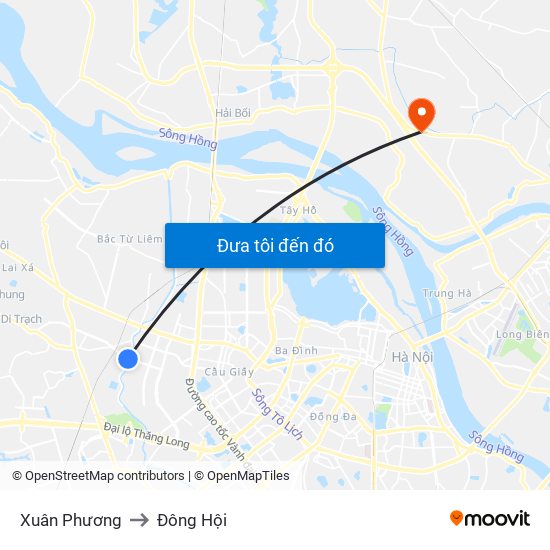 Xuân Phương to Đông Hội map