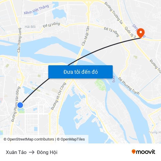 Xuân Tảo to Đông Hội map