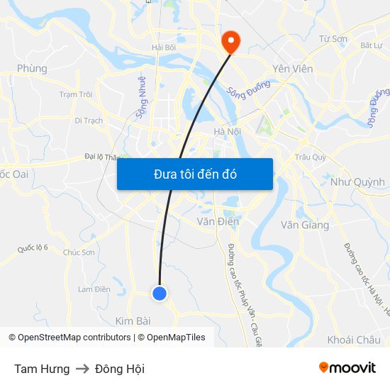 Tam Hưng to Đông Hội map