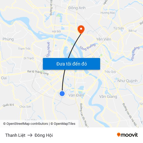 Thanh Liệt to Đông Hội map