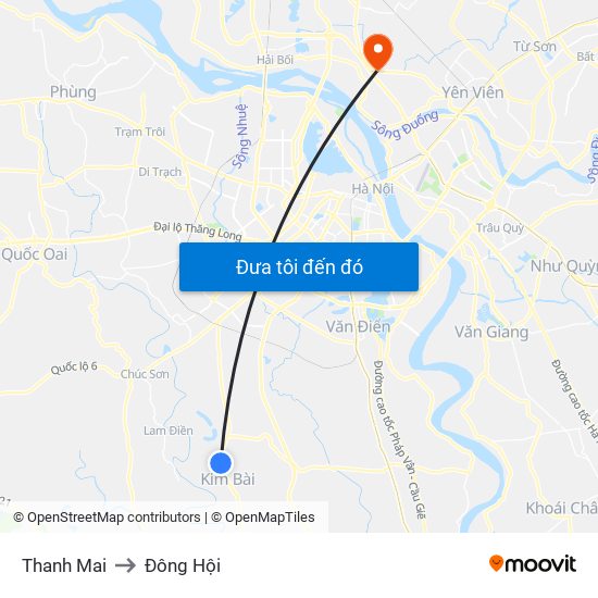 Thanh Mai to Đông Hội map