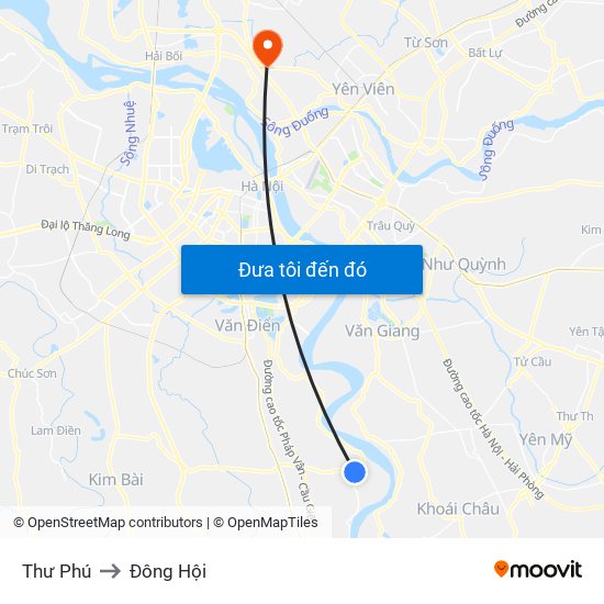 Thư Phú to Đông Hội map