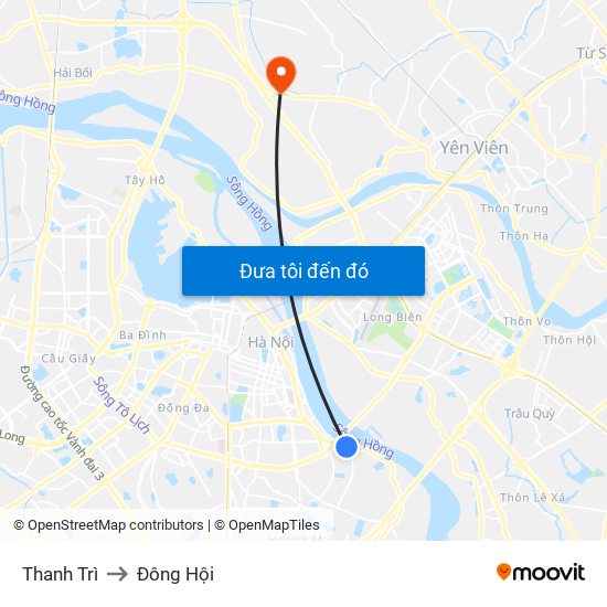 Thanh Trì to Đông Hội map