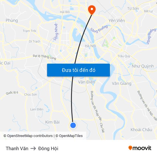 Thanh Văn to Đông Hội map