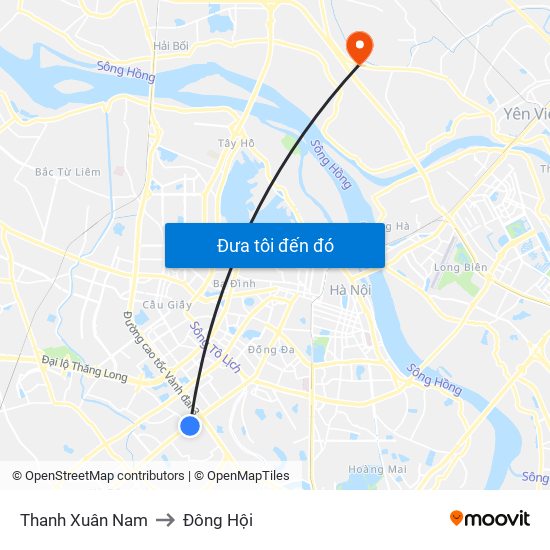 Thanh Xuân Nam to Đông Hội map