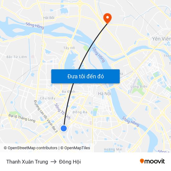 Thanh Xuân Trung to Đông Hội map