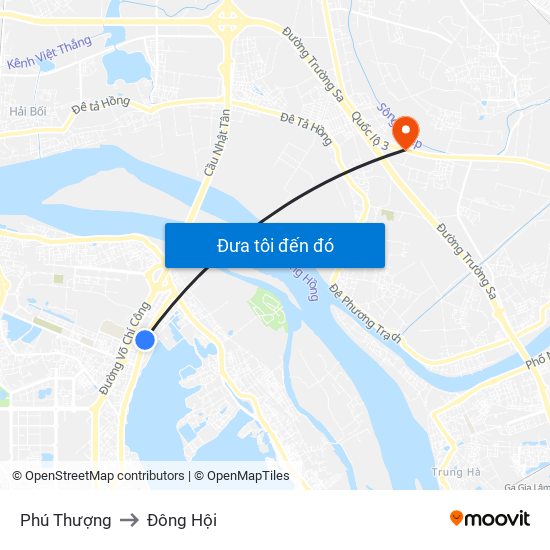 Phú Thượng to Đông Hội map